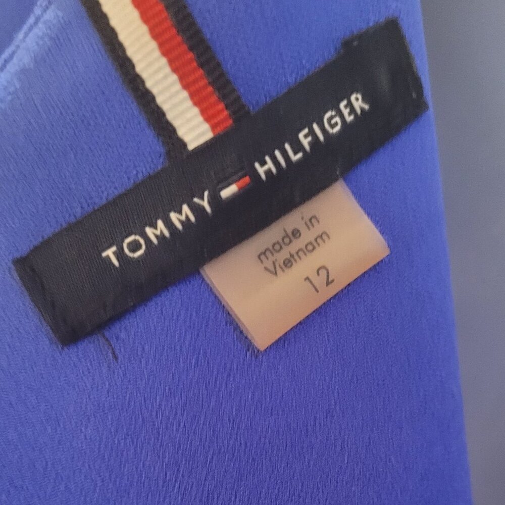 Tommy Hilfiger Blue Midi Dress Silver Hardware Zip Back Sz 12 - Picture 7 of 8
